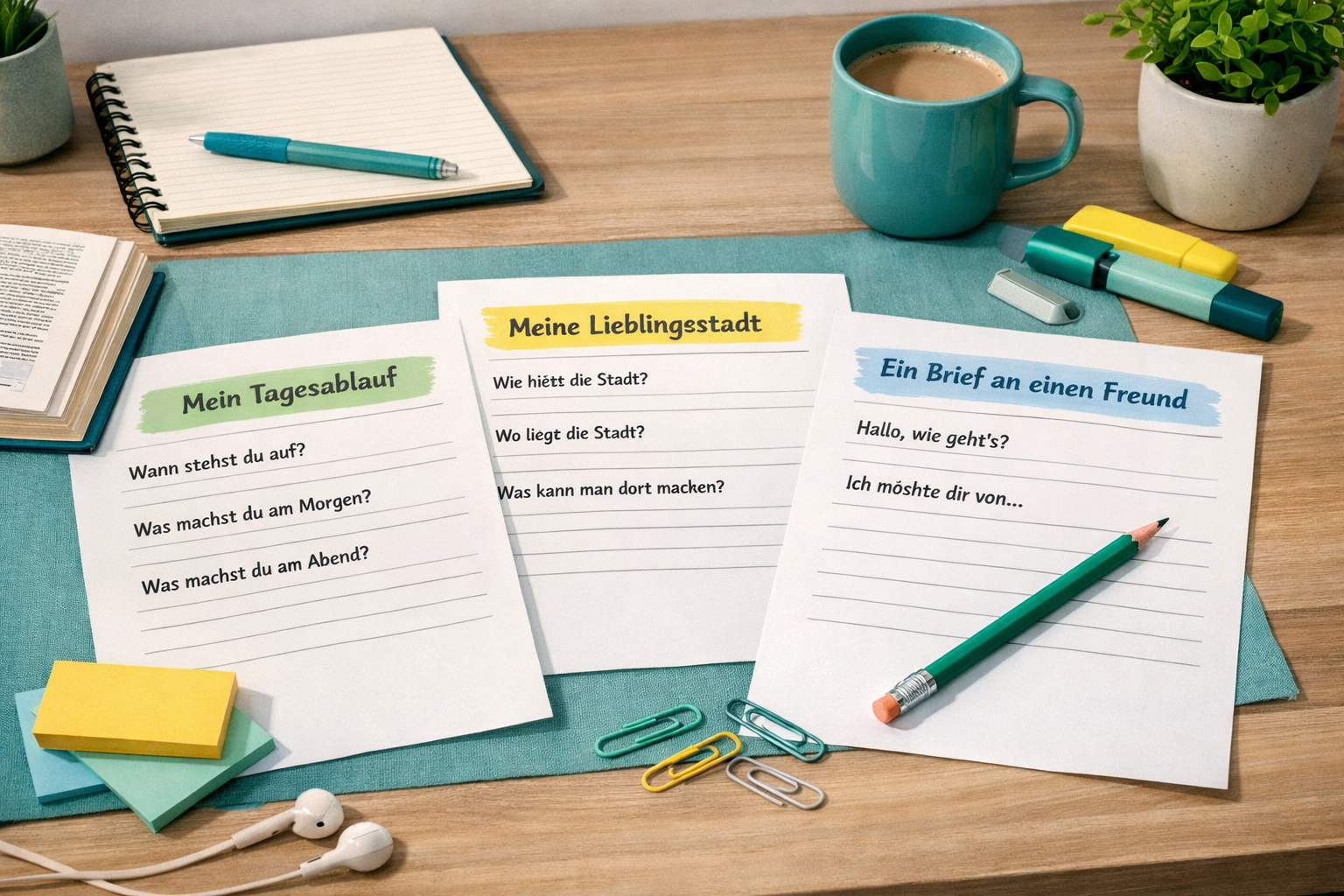 German A2 Writing Topics PDF 2026: 25 Simple Tasks with Solutions