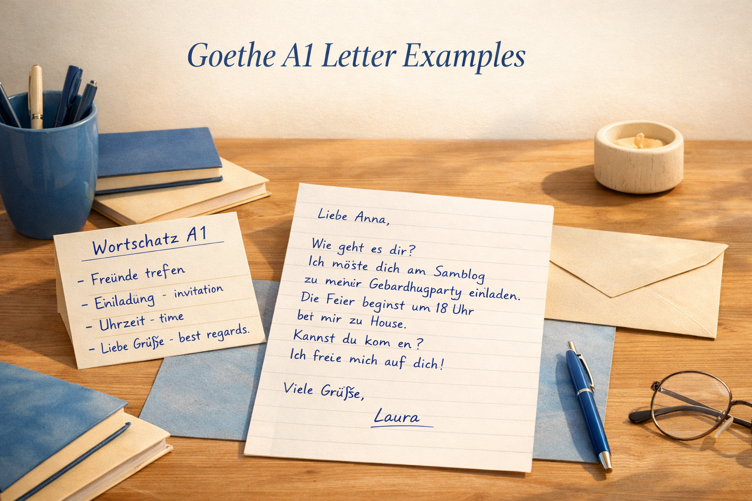 Goethe A1 Letter Examples 2026: 30 Simple Models for the Exam